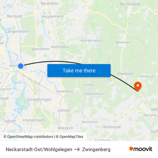 Neckarstadt-Ost/Wohlgelegen to Zwingenberg map