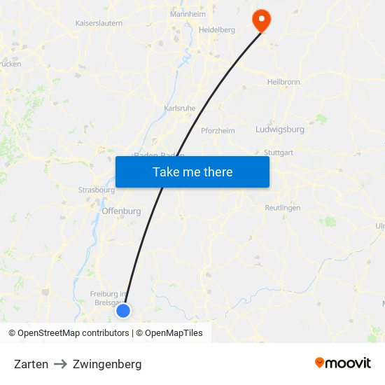 Zarten to Zwingenberg map