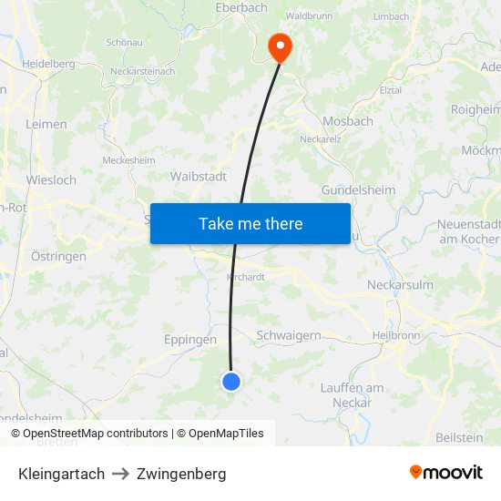 Kleingartach to Zwingenberg map