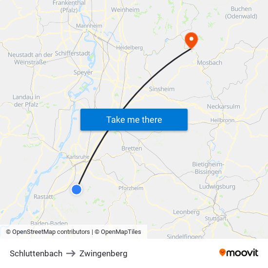 Schluttenbach to Zwingenberg map