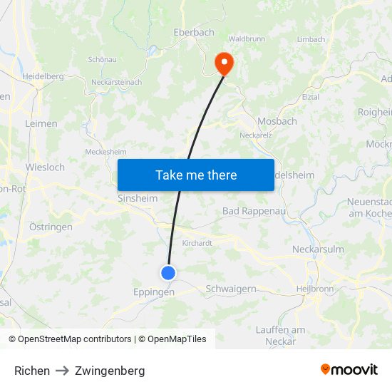 Richen to Zwingenberg map