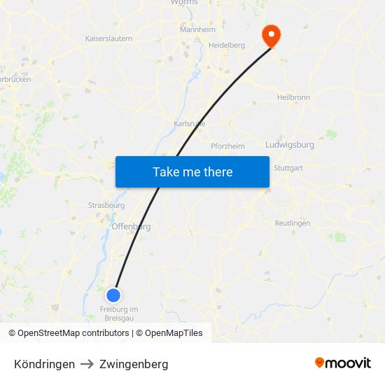 Köndringen to Zwingenberg map
