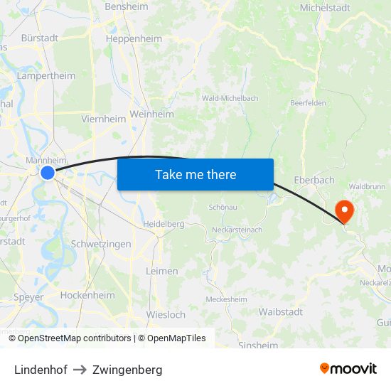 Lindenhof to Zwingenberg map