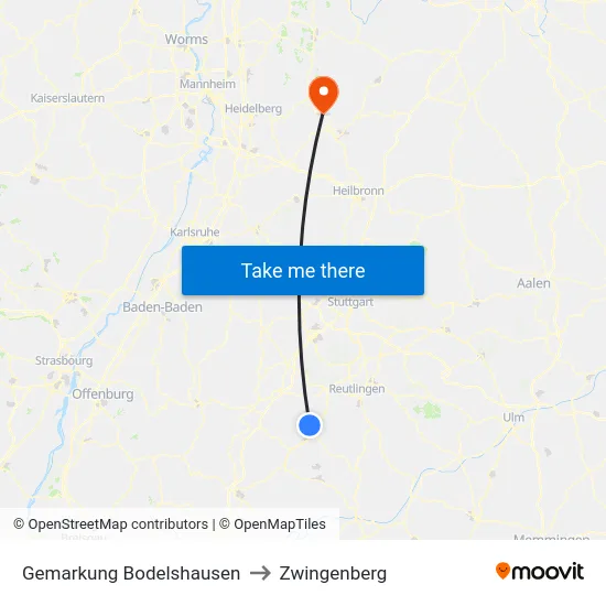 Gemarkung Bodelshausen to Zwingenberg map