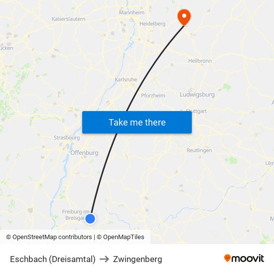 Eschbach (Dreisamtal) to Zwingenberg map