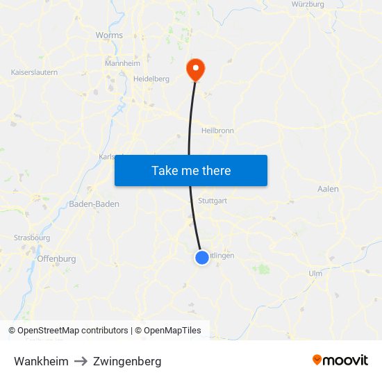 Wankheim to Zwingenberg map