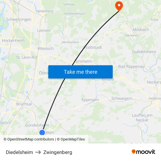 Diedelsheim to Zwingenberg map