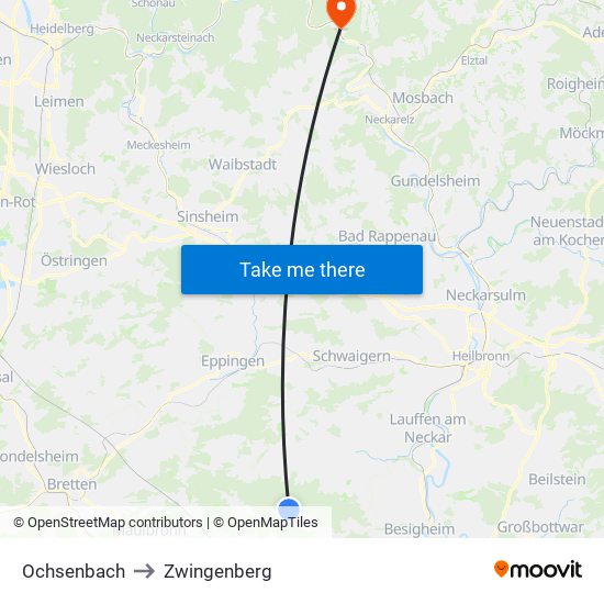 Ochsenbach to Zwingenberg map
