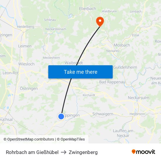 Rohrbach am Gießhübel to Zwingenberg map