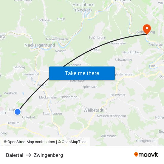 Baiertal to Zwingenberg map