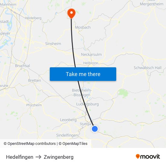 Hedelfingen to Zwingenberg map