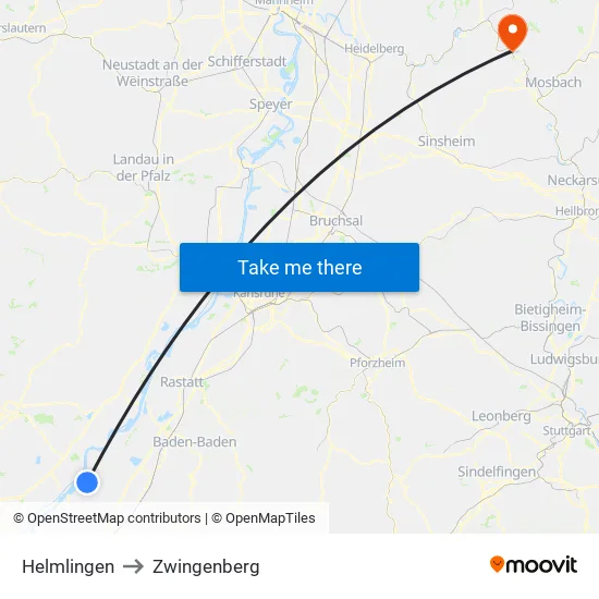 Helmlingen to Zwingenberg map