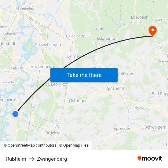 Rußheim to Zwingenberg map