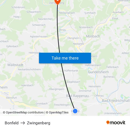Bonfeld to Zwingenberg map