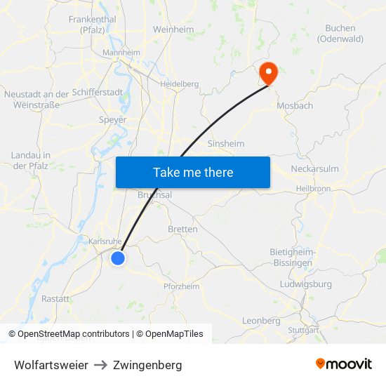 Wolfartsweier to Zwingenberg map