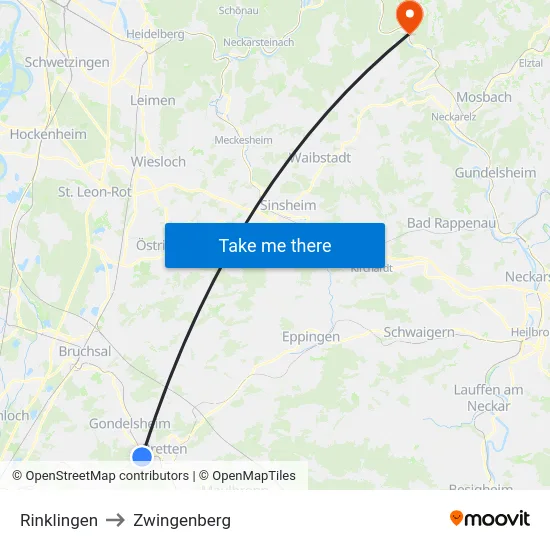 Rinklingen to Zwingenberg map
