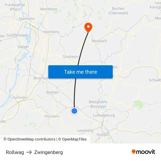 Roßwag to Zwingenberg map