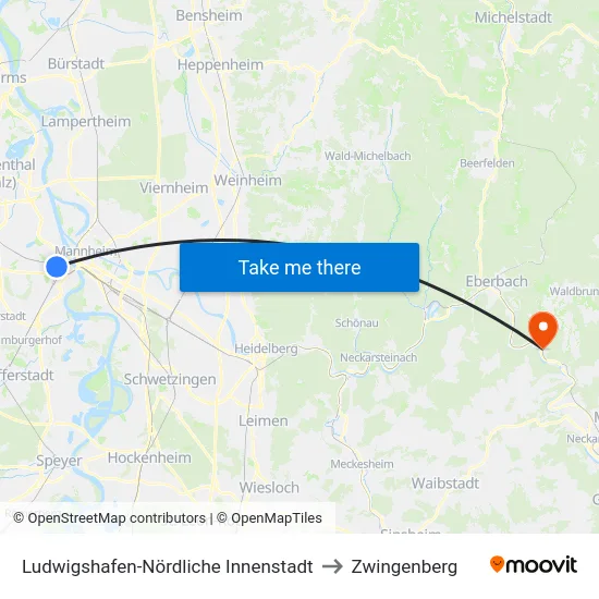 Ludwigshafen-Nördliche Innenstadt to Zwingenberg map