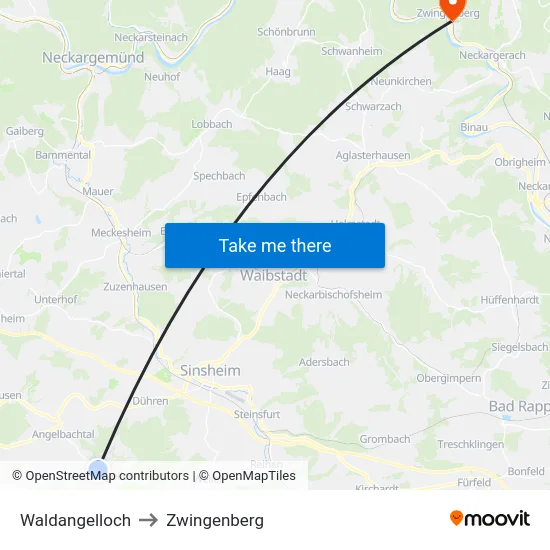 Waldangelloch to Zwingenberg map