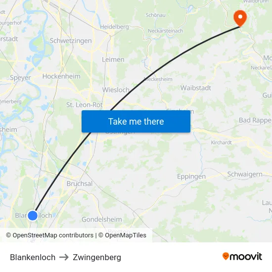 Blankenloch to Zwingenberg map