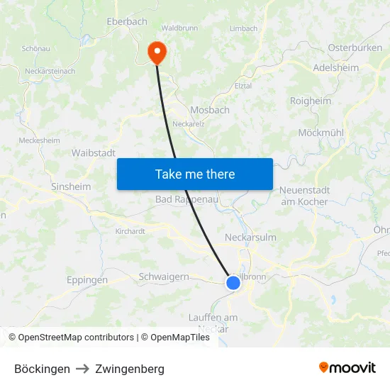 Böckingen to Zwingenberg map