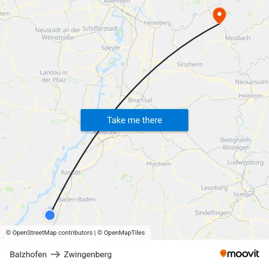 Balzhofen to Zwingenberg map