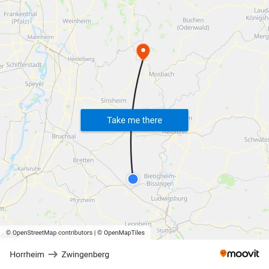 Horrheim to Zwingenberg map