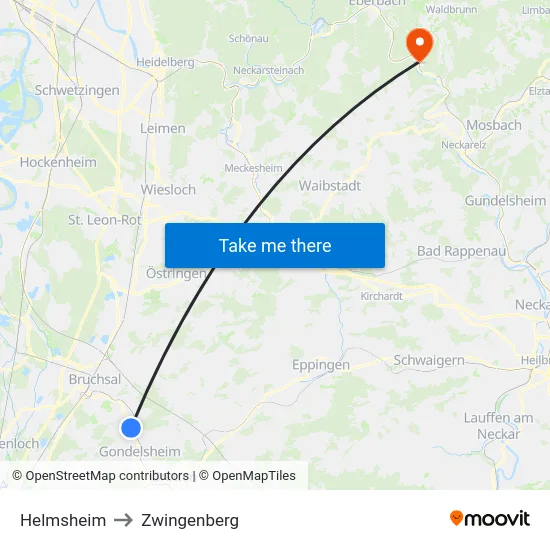 Helmsheim to Zwingenberg map