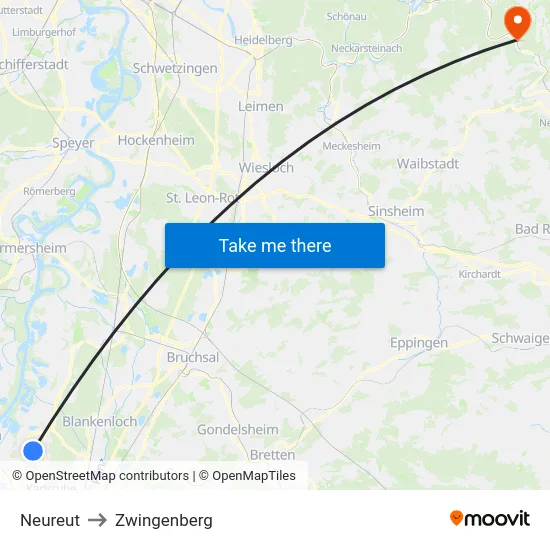 Neureut to Zwingenberg map