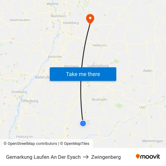 Gemarkung Laufen An Der Eyach to Zwingenberg map