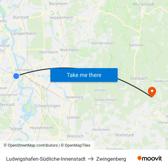 Ludwigshafen-Südliche-Innenstadt to Zwingenberg map