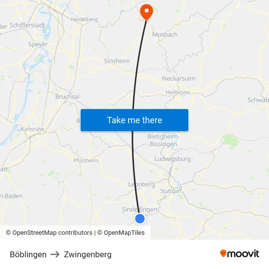 Böblingen to Zwingenberg map