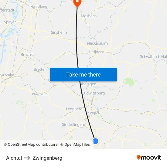 Aichtal to Zwingenberg map