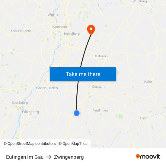 Eutingen Im Gäu to Zwingenberg map