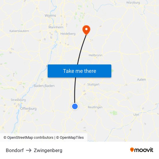 Bondorf to Zwingenberg map
