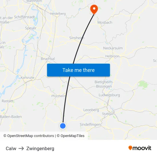 Calw to Zwingenberg map