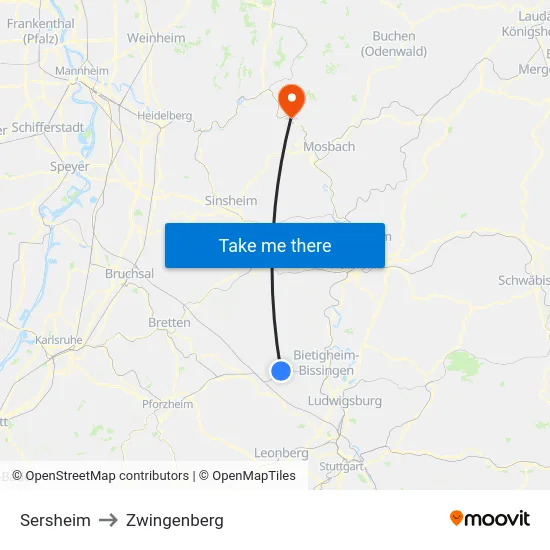 Sersheim to Zwingenberg map