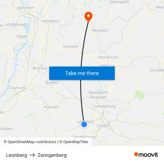 Leonberg to Zwingenberg map