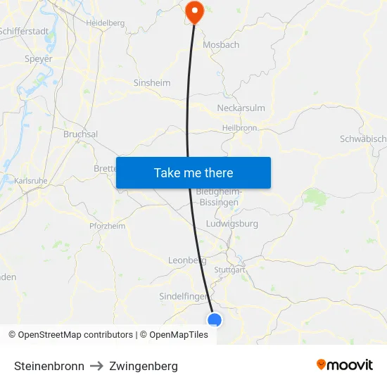 Steinenbronn to Zwingenberg map