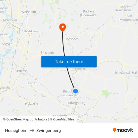 Hessigheim to Zwingenberg map