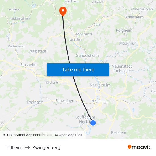 Talheim to Zwingenberg map