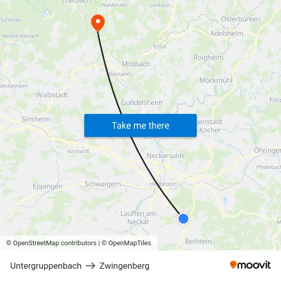 Untergruppenbach to Zwingenberg map