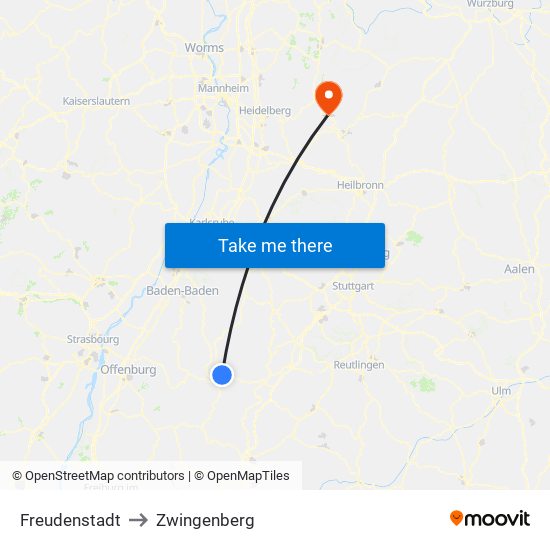 Freudenstadt to Zwingenberg map
