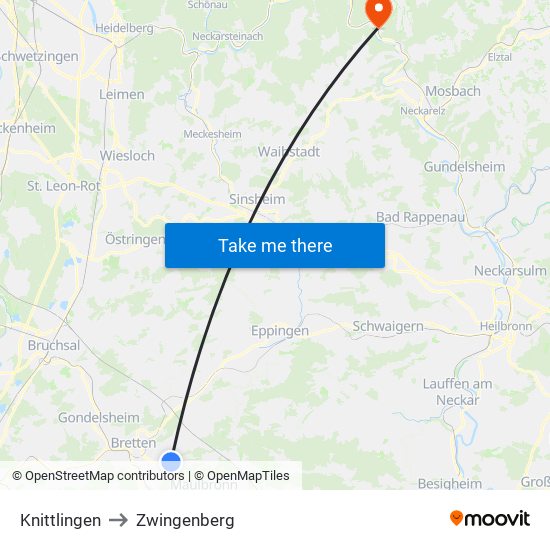 Knittlingen to Zwingenberg map