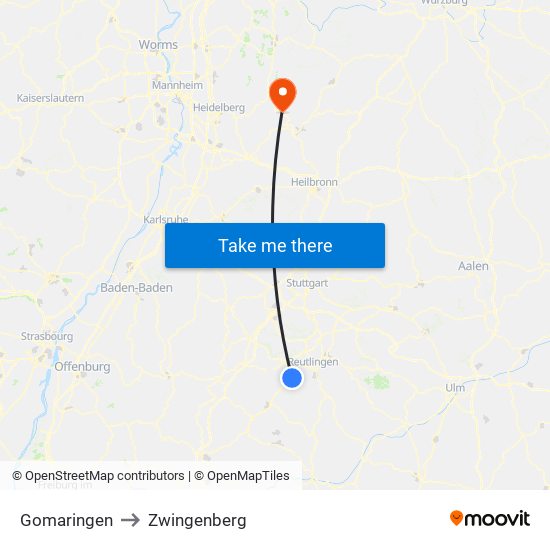 Gomaringen to Zwingenberg map