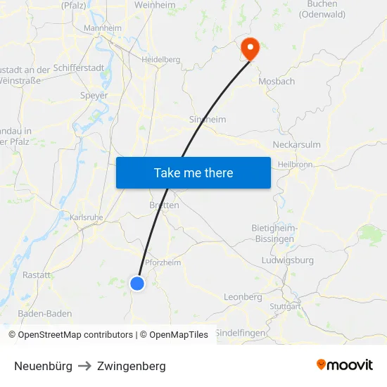 Neuenbürg to Zwingenberg map
