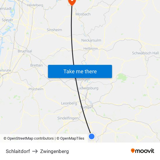 Schlaitdorf to Zwingenberg map