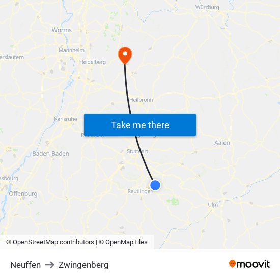 Neuffen to Zwingenberg map