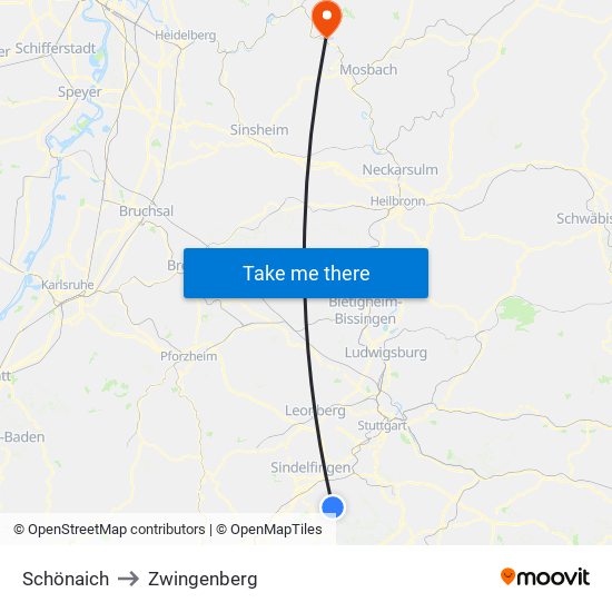 Schönaich to Zwingenberg map