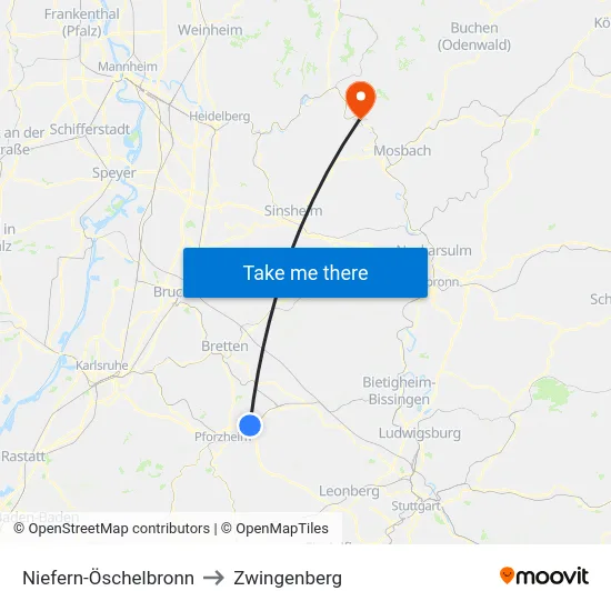 Niefern-Öschelbronn to Zwingenberg map